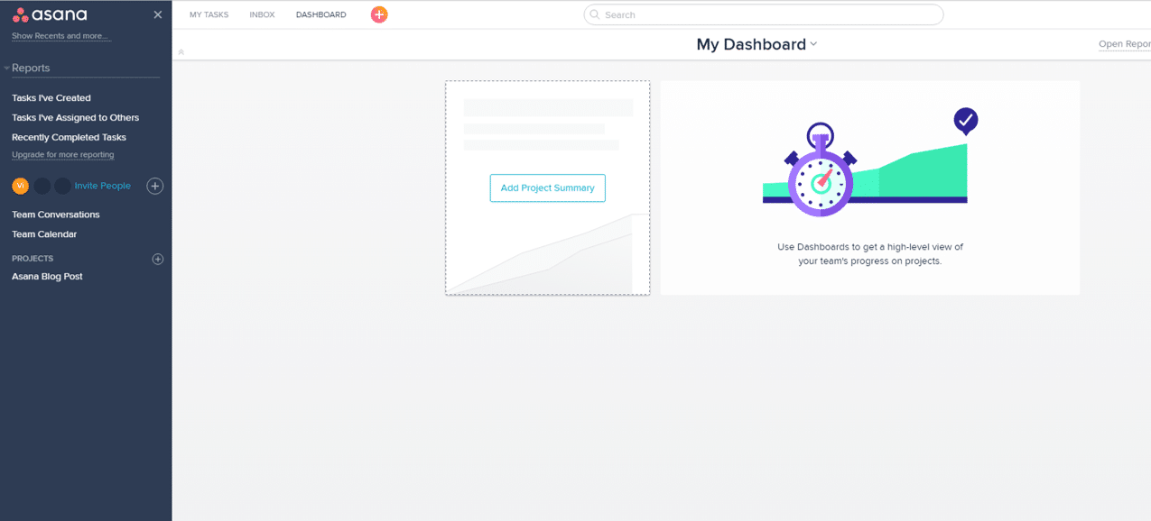 Sample Asana dashboard