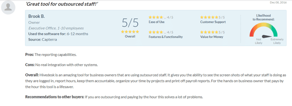 Best Time Tracking software for Employees review on Capterra