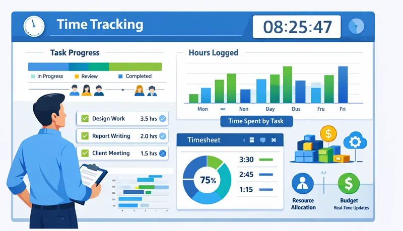 Project Manager Time Tracking — Hours Across Projects