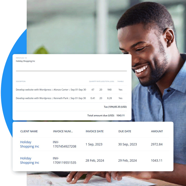 HiveDesk client billing reports with proof of work for consulting engagements