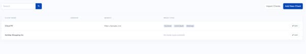 HiveDesk client list with Add New Client button
