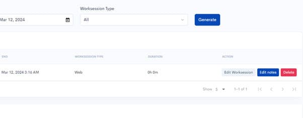 Worksessions list with Edit Worksession button