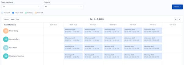 Employee schedule calendar view
