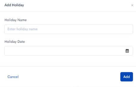Add holiday dialog with name and date fields