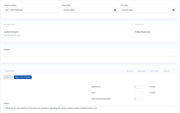 Draft invoice with line items