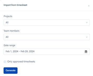 Import timesheet data into invoice