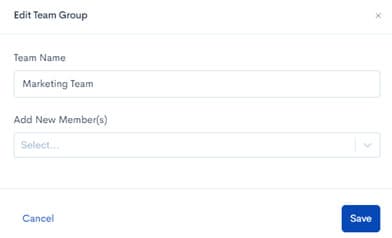 Edit team group dialog to add or remove members