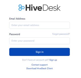 HiveDesk login page