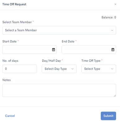 Time off request submission form
