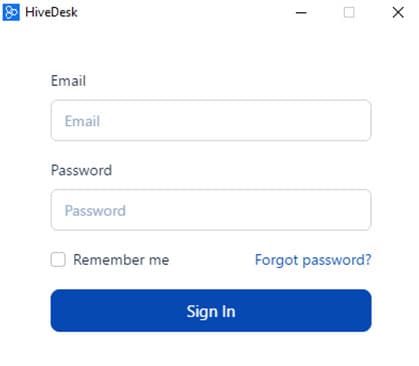 HiveDesk desktop client login screen