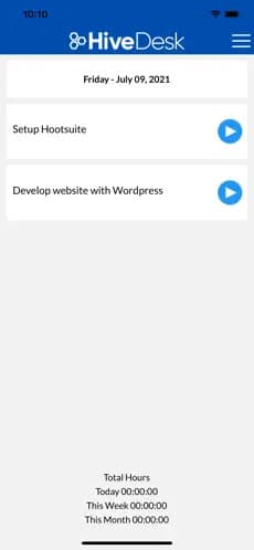 HiveDesk mobile app project list with Play button