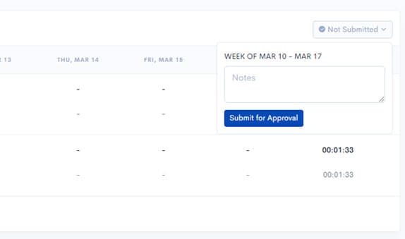 Timesheet with Not Submitted button for approval submission