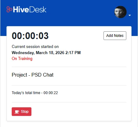 HiveDesk Chrome extension break timer view for labor law compliance and break tracking