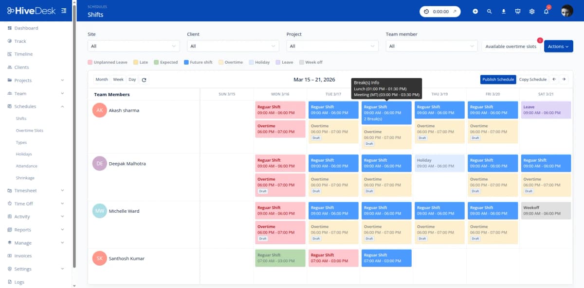 HiveDesk employee shift scheduling for insurance agency teams