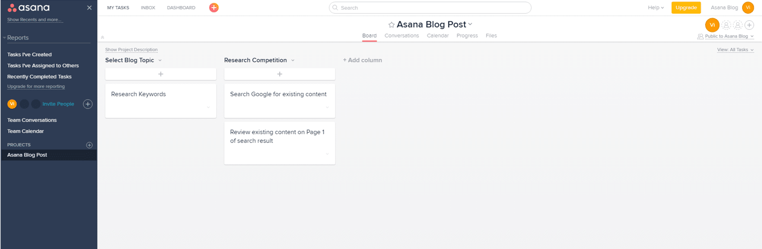 Asana task board