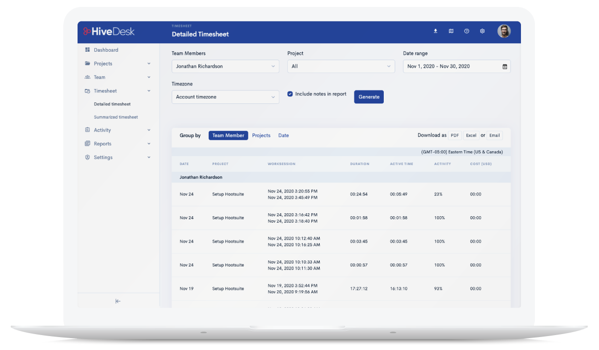 Automatic Online Timesheets