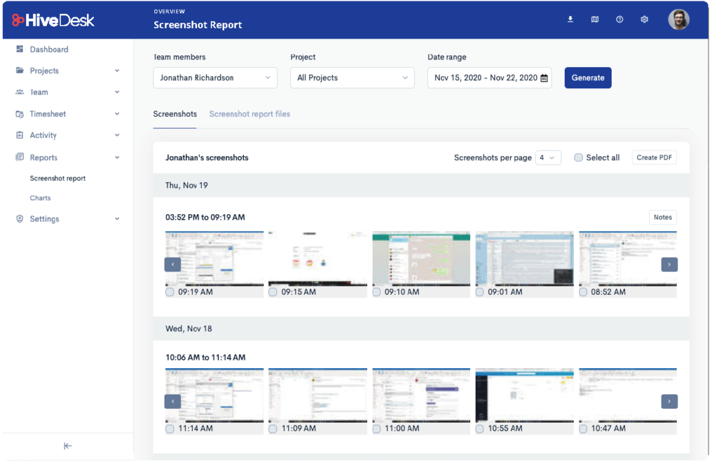 HiveDesk Screenshot Reports