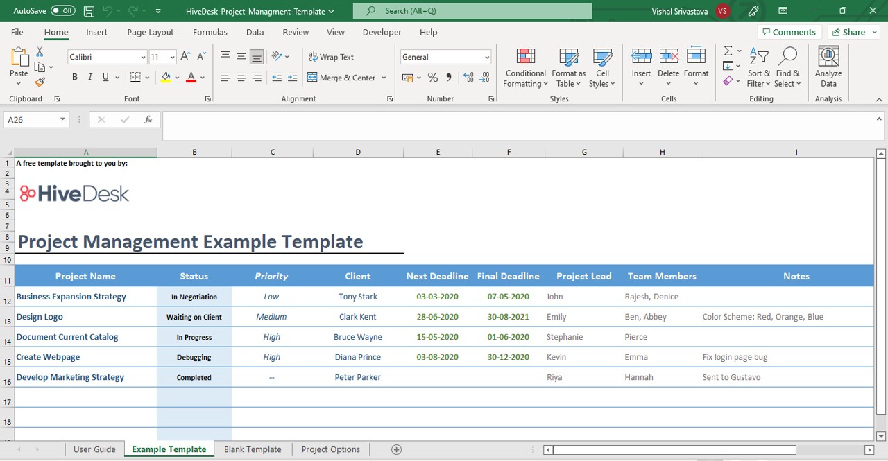 Project Plan Template Excel Free Download Xlsx