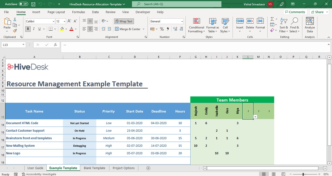 Resource Allocation Spreadsheet Template