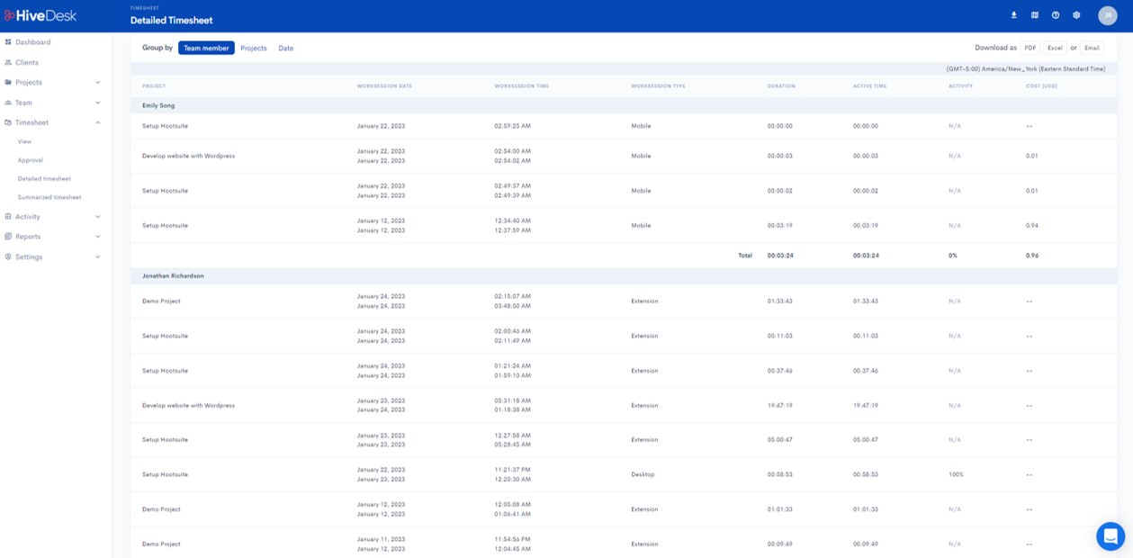 Employee time tracking software - HiveDesk