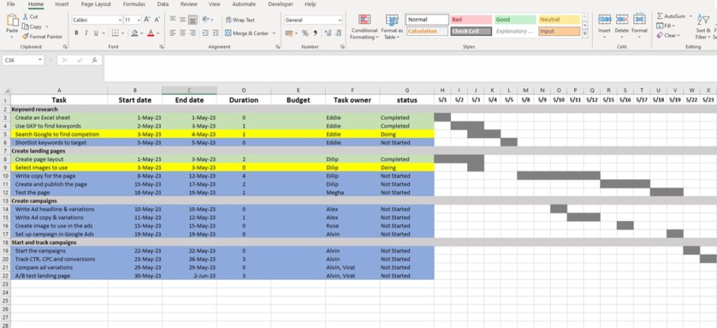 Excel project plan template