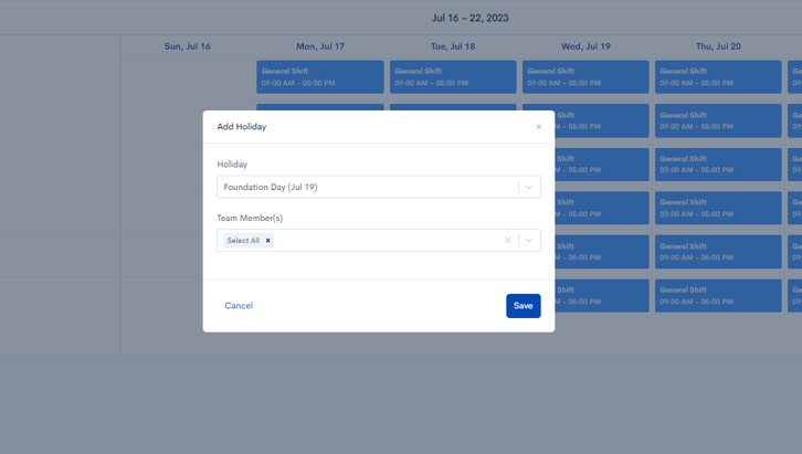 Adding holidays to employee shift schedule