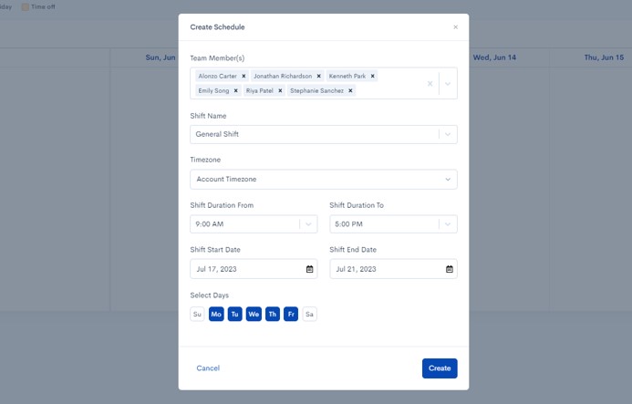 Employee shift scheduling setup