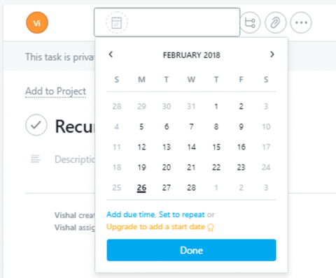 Asana calendar